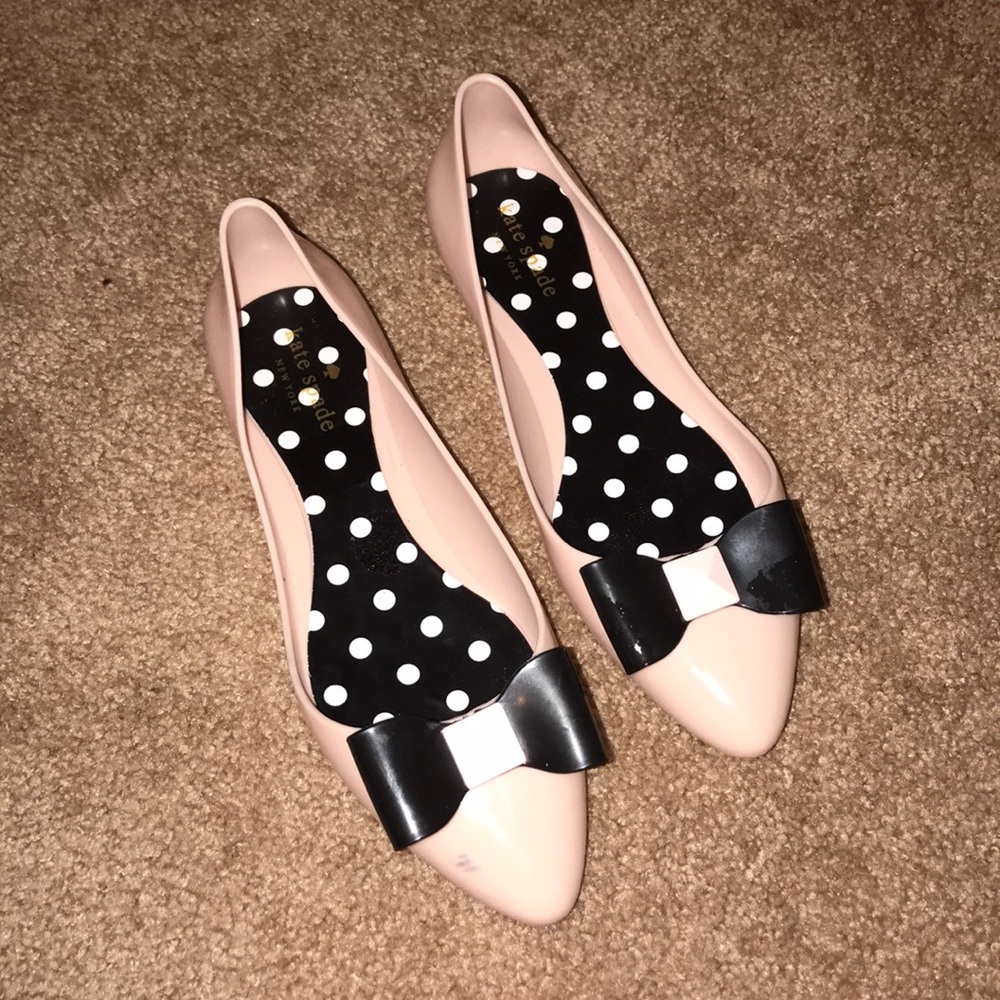Kate Spade Black & Baby Pink Jelly Flats With Bow